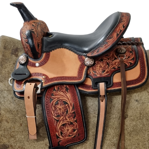 Floral Hand Tooled Barrel Saddle