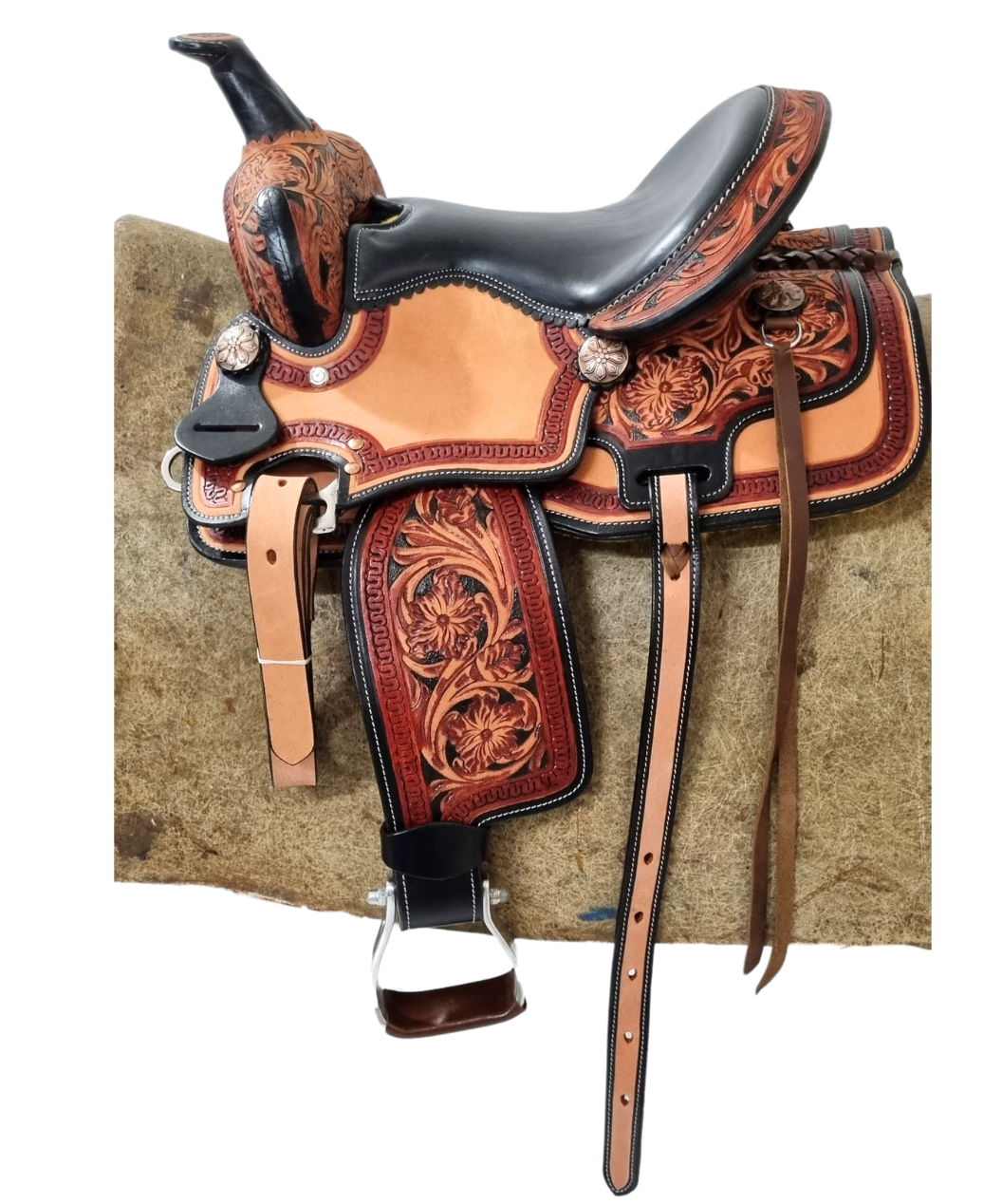 Floral Hand Tooled Barrel Saddle