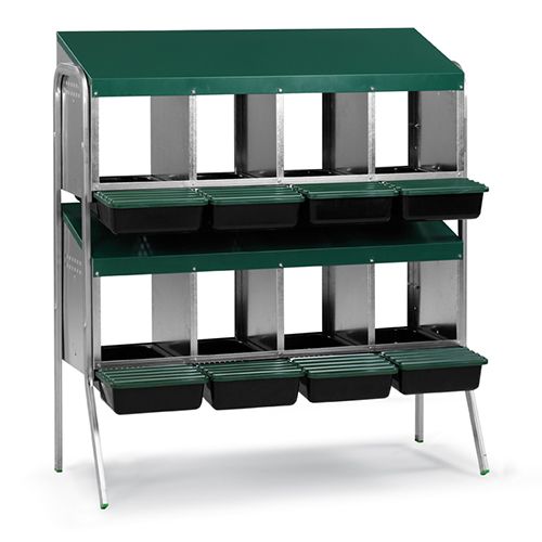 Nesting Box Metal Rollaway Battery - 8 Hole - Double Row, Single Sided with Legs